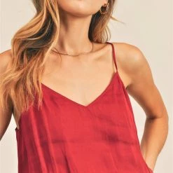 Reset By Jane Deep Red Silk Cropped Adjustable Strap Tank NEW ARRIVALS