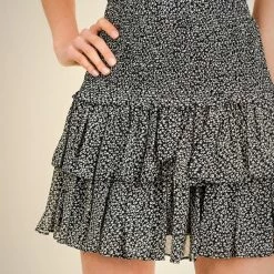 Jane Plus One Black Mutli Print Smocking Layered Skirt