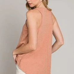 Be Cool NEW ARRIVALS Cantaloupe Colored V Neck Dye Cotton Tank Top