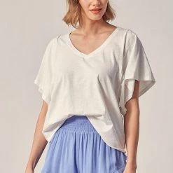 Mustard Seed Summer White V Neck T Shirt