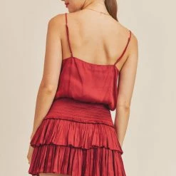 Reset By Jane NEW ARRIVALS Red Silky Smocking Layered Skirt