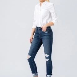 Flying Monkey NEW ARRIVALS Denny Mid Rise Distressed Jeans With Slanted Cuff