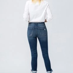 Flying Monkey NEW ARRIVALS Denny Mid Rise Distressed Jeans With Slanted Cuff