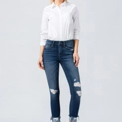 Flying Monkey NEW ARRIVALS Denny Mid Rise Distressed Jeans With Slanted Cuff