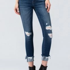Flying Monkey NEW ARRIVALS Denny Mid Rise Distressed Jeans With Slanted Cuff