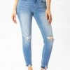 Kan Can NEW ARRIVALS Maya Mid Rise Distressed Skinny Jeans