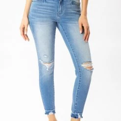 Kan Can NEW ARRIVALS Maya Mid Rise Distressed Skinny Jeans