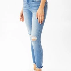 Kan Can NEW ARRIVALS Maya Mid Rise Distressed Skinny Jeans