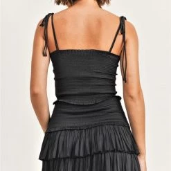 Reset By Jane NEW ARRIVALS Black Silky Smocking Layered Skirt