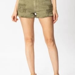 Kan Can NEW ARRIVALS Oriana Olive Mid Rise Boyfriend Shorts
