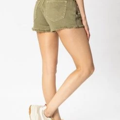 Kan Can NEW ARRIVALS Oriana Olive Mid Rise Boyfriend Shorts