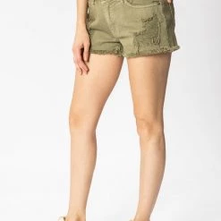 Kan Can NEW ARRIVALS Oriana Olive Mid Rise Boyfriend Shorts