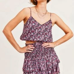 Reset By Jane Black Floral Crop Top With Adjustable Straps NEW ARRIVALS
