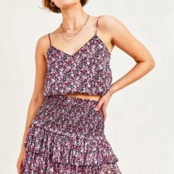 Reset By Jane Black Floral Crop Top With Adjustable Straps NEW ARRIVALS