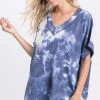 GEEGEE NEW ARRIVALS Denim Wash Tye Die V Neck Top
