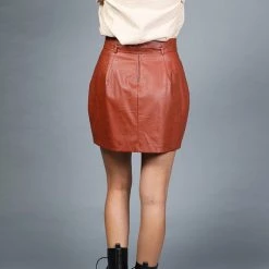 Very J NEW ARRIVALS Brick Colored Faux Leather Mini Skirt