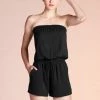 Tyche NEW ARRIVALS Solid Black Drop Waist Strapless Romper