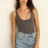 By Together NEW ARRIVALS Charcoal Colored Seamless UV Neck Spaghetti Strap Cami