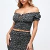 Blush Black And Floral Print Off Shoulder Top And Smocked Mini Skirt Set NEW ARRIVALS