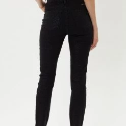 Kan Can NEW ARRIVALS Briana Black Leoaprd Print Exposed Button High Rise Denim