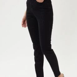 Kan Can NEW ARRIVALS Briana Black Leoaprd Print Exposed Button High Rise Denim