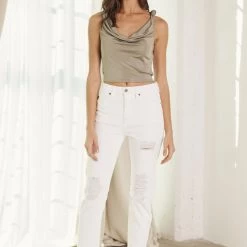Kan Can NEW ARRIVALS Amelia Slim Straight White Jeans