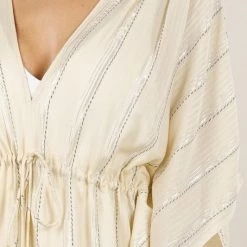 THE WEARHOUSE Off White Summer Fun Striped Metallic Kaftan NEW ARRIVALS