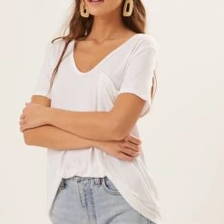 Lush White V Neck Pocket Tee