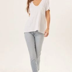 Lush White V Neck Pocket Tee