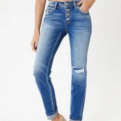 Kancan NEW ARRIVALS Sandra Mid Rise Button Fly Skinny Straight Jeans