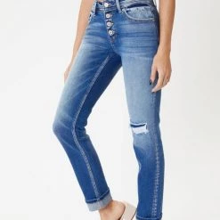 Kancan NEW ARRIVALS Sandra Mid Rise Button Fly Skinny Straight Jeans