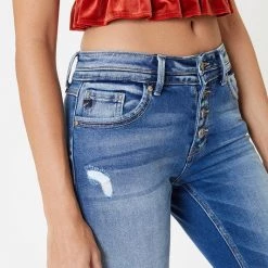 Kancan NEW ARRIVALS Sandra Mid Rise Button Fly Skinny Straight Jeans