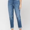 Vervet NEW ARRIVALS Double Cuffed Distressed Stretch Mom Jean