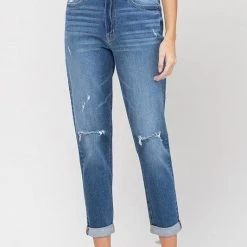Vervet NEW ARRIVALS Double Cuffed Distressed Stretch Mom Jean
