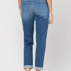 Vervet NEW ARRIVALS Double Cuffed Distressed Stretch Mom Jean