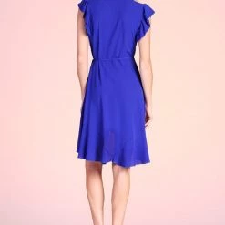 Tyche NEW ARRIVALS Royal Blue V-Neck Ruffle Dress
