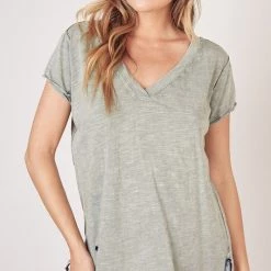 Mustard Seed NEW ARRIVALS Olive Colored Weathered V-Neck Top