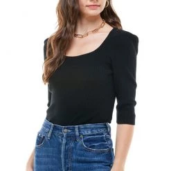 Ontwelth Black 3/4 Sleeve Sweetheart Neck Top