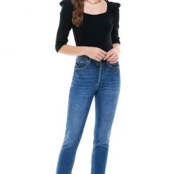 Ontwelth Black 3/4 Sleeve Sweetheart Neck Top