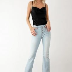 Kan Can Paula Petite Mid Rise Flare Jeans