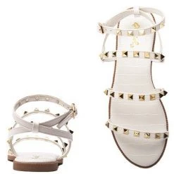 Focus Footwear NEW ARRIVALS Vicki White And Gold Studded Flat Sandals