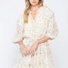 FATE BY LFD NEW ARRIVALS Cream And Floral Self Tie Wasited Mini Dress
