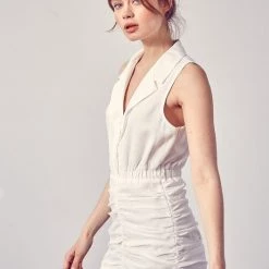 DO+BE NEW ARRIVALS White Collared Ruched Dress