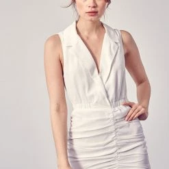DO+BE NEW ARRIVALS White Collared Ruched Dress
