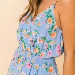 Flying Tomato Periwinkle And Floral Printed Woven Romper DRESSES