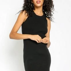 Olivaceous Black Ribbed Bodycon Tank Dress