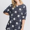 GEEGEE NEW ARRIVALS Blue And White Star Print Drop Shoudler Top
