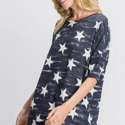 GEEGEE NEW ARRIVALS Blue And White Star Print Drop Shoudler Top