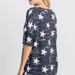 GEEGEE NEW ARRIVALS Blue And White Star Print Drop Shoudler Top