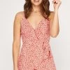 She And Sky Red And Floral Print Sleeveless Romper NEW ARRIVALS